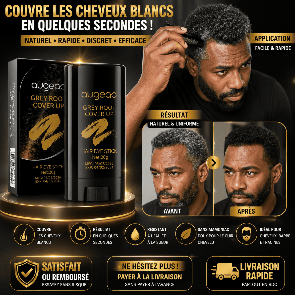RETROUVEZ UNE ALLURE SOIGNÉE SANS ATTENDRE LE SALON -Bâton de teinture pour couvrir les cheveux gris