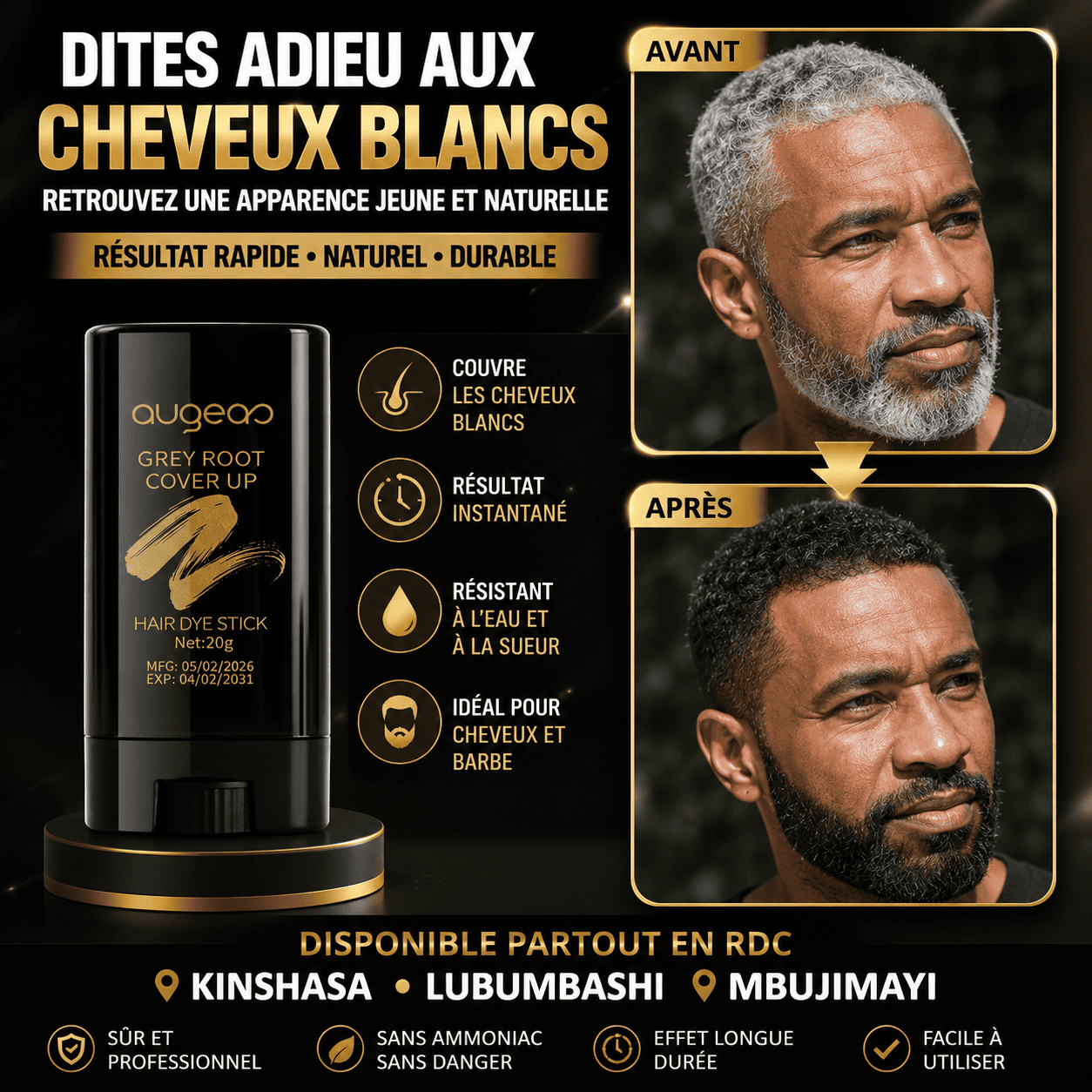 RETROUVEZ UNE ALLURE SOIGNÉE SANS ATTENDRE LE SALON -Bâton de teinture pour couvrir les cheveux gris