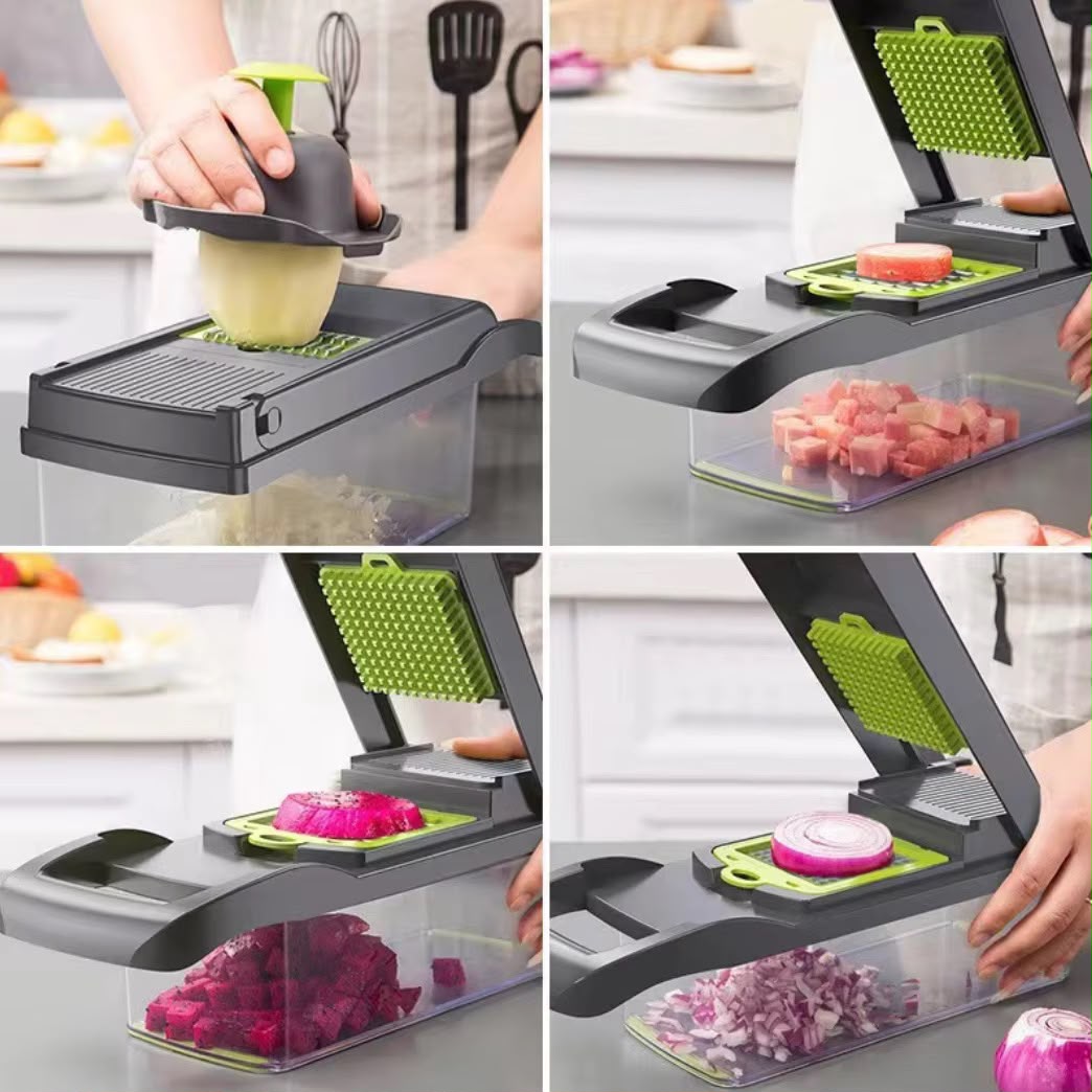 Hachoir à légumes multifonction 16 pièces, hachoir manuel pour aliments avec lames interchangeables pour fruits et légumes - 35