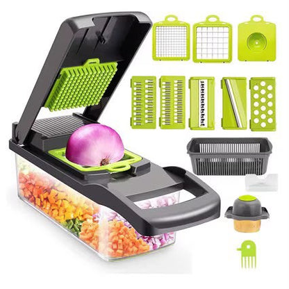 Hachoir à légumes multifonction 16 pièces, hachoir manuel pour aliments avec lames interchangeables pour fruits et légumes - 35