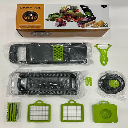 Hachoir à légumes multifonction 16 pièces, hachoir manuel pour aliments avec lames interchangeables pour fruits et légumes - 35