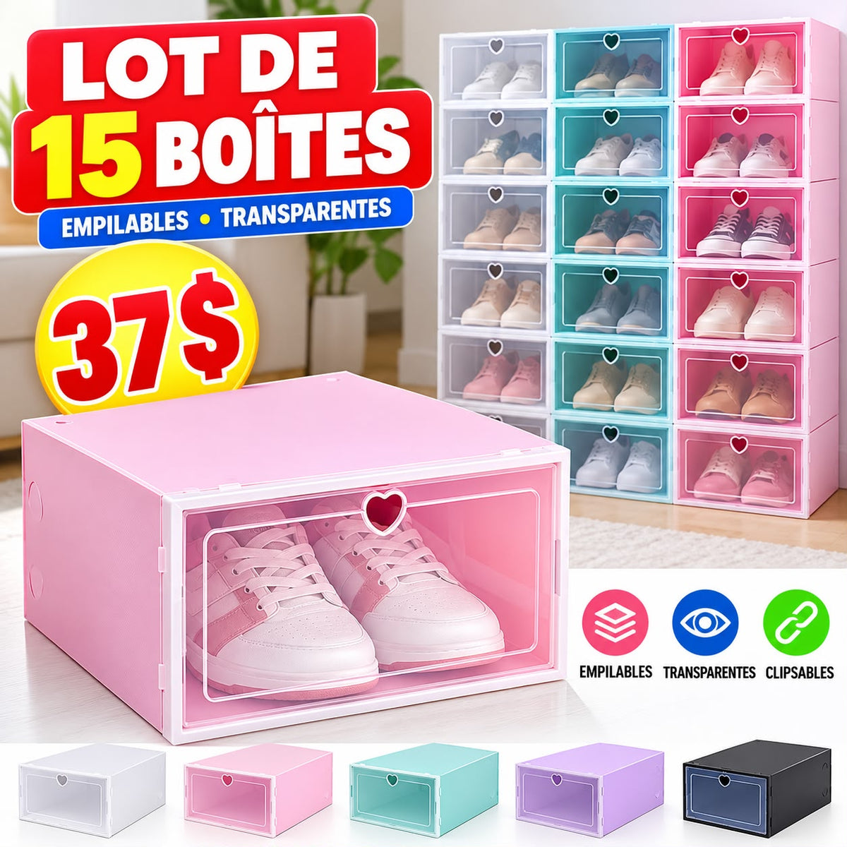 Boîtes à Chaussures Empilables Transparentes : Transformez Votre Espace en Rangement Propre et Organisé - Lot de 15 boites a 35$
