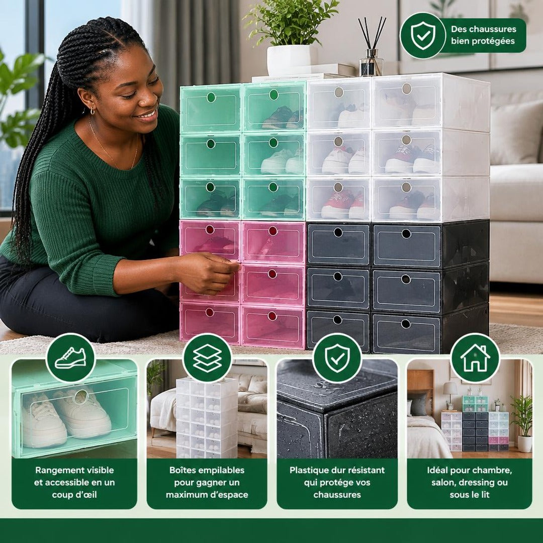Boîtes à Chaussures Empilables Transparentes : Transformez Votre Espace en Rangement Propre et Organisé - Lot de 15 boites a 35$