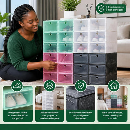 Boîtes à Chaussures Empilables Transparentes : Transformez Votre Espace en Rangement Propre et Organisé - Lot de 15 boites a 35$