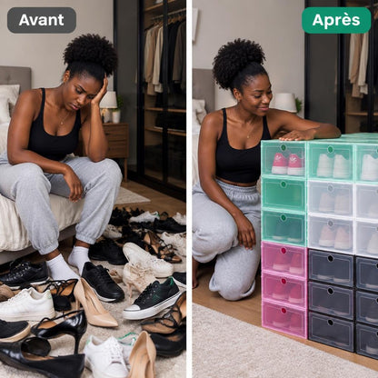 Boîtes à Chaussures Empilables Transparentes : Transformez Votre Espace en Rangement Propre et Organisé - Lot de 15 boites a 35$